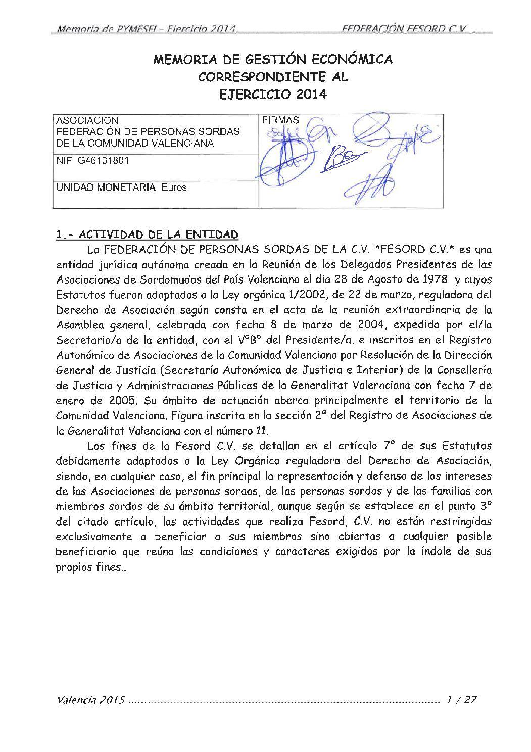 Cuentas anuales Fesord 2014