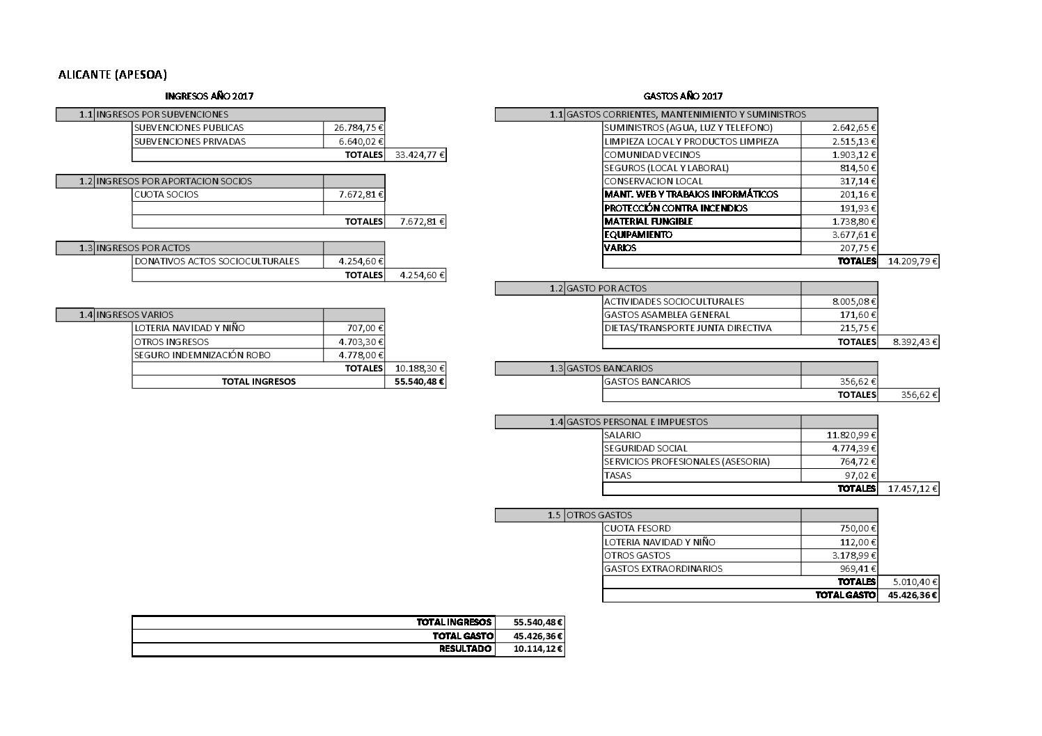 Cuentas anuales Alicante 2017