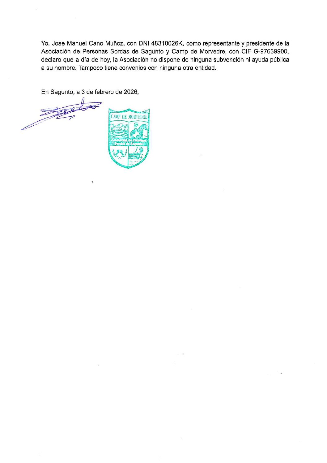 Declaración de convenios y subvenciones