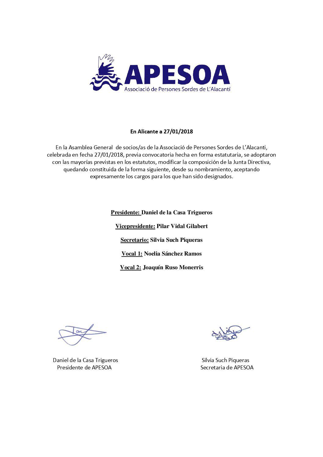 Miembros Junta APESOA