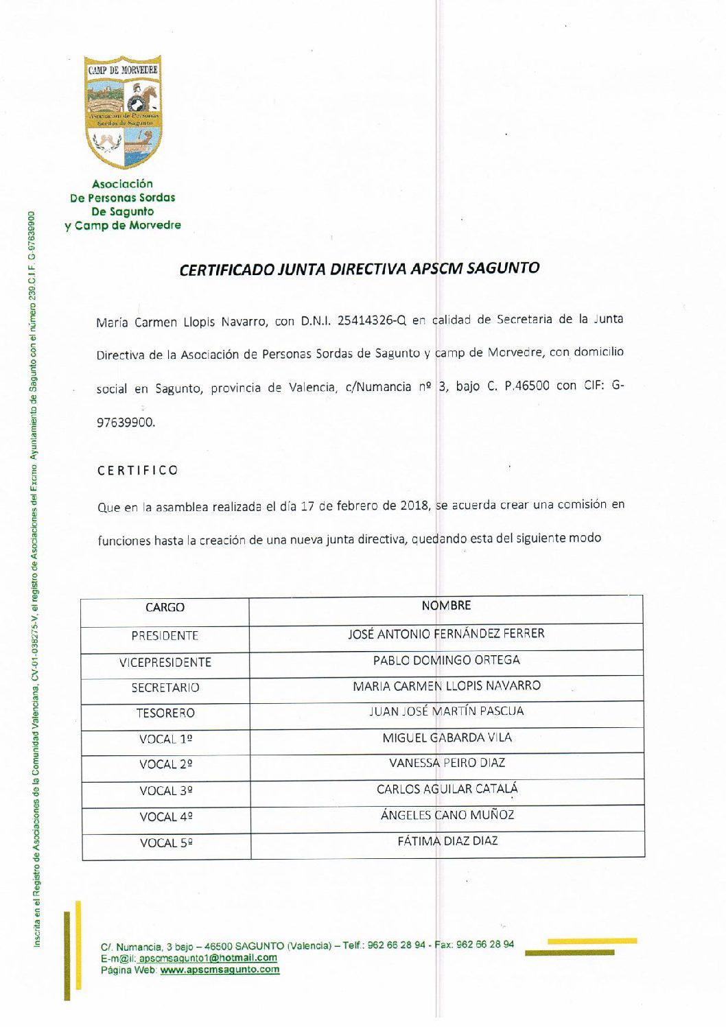 Miembros Junta directiva Sagunto