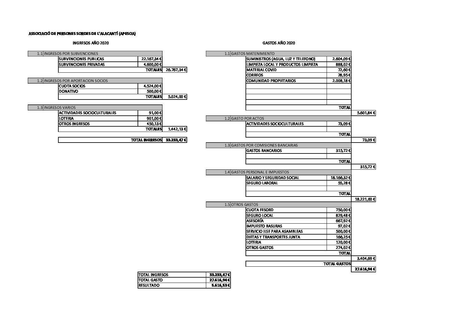 APESOA Cuentas anuales 2020